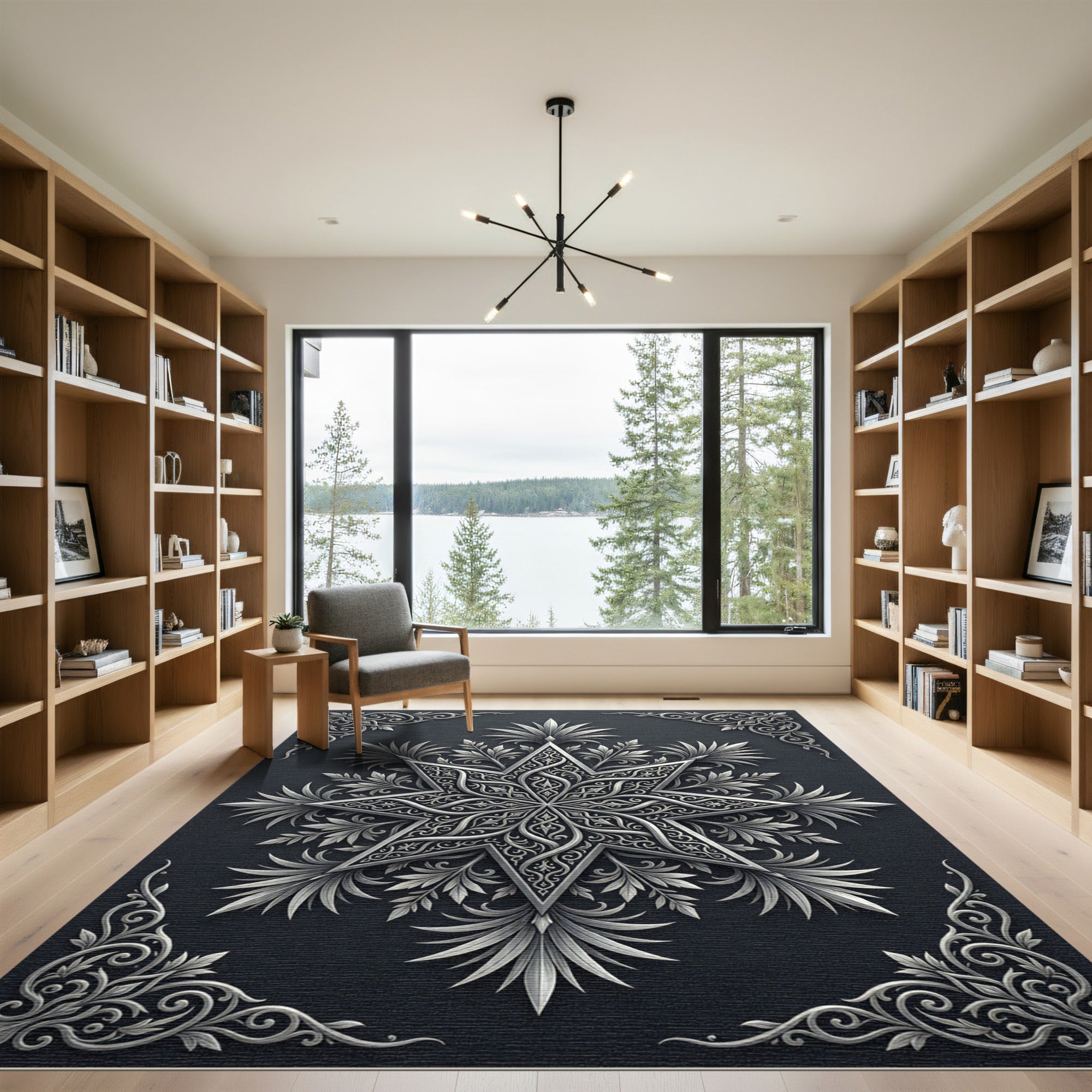Intricate Silver Eight Pointed Star Rug