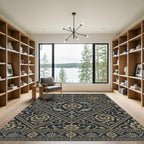 Vintage Golden Fish Floral Medallion Rug