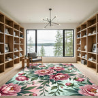 Elegant Blush Peony Botanical Floral Art Rug