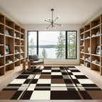 Dark Brown Cream Checkered Plaid Rug