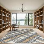 Textured Gray Ochre Plaid Stripes Rug