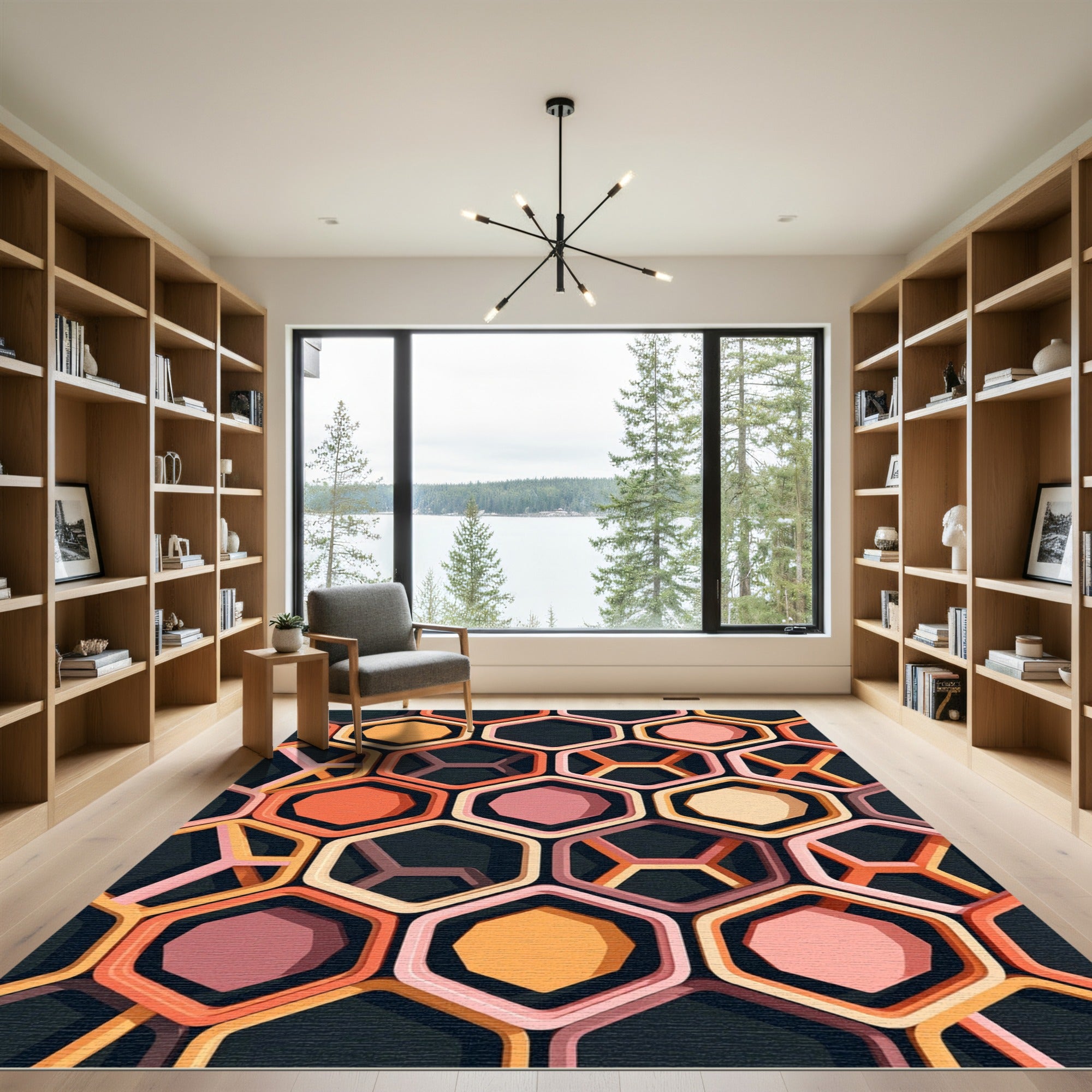 Warm Geometric Hexagon Nest Rug