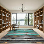 Distressed Teal Gray Plank Rug