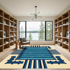 Modern Navy Blue Geometric Linear Grid Rug