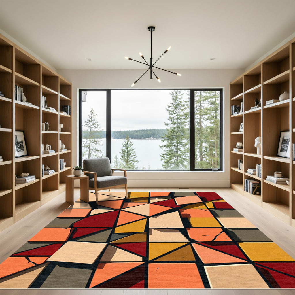 Geometric Abstract Multicolored Block Mosaic Rug