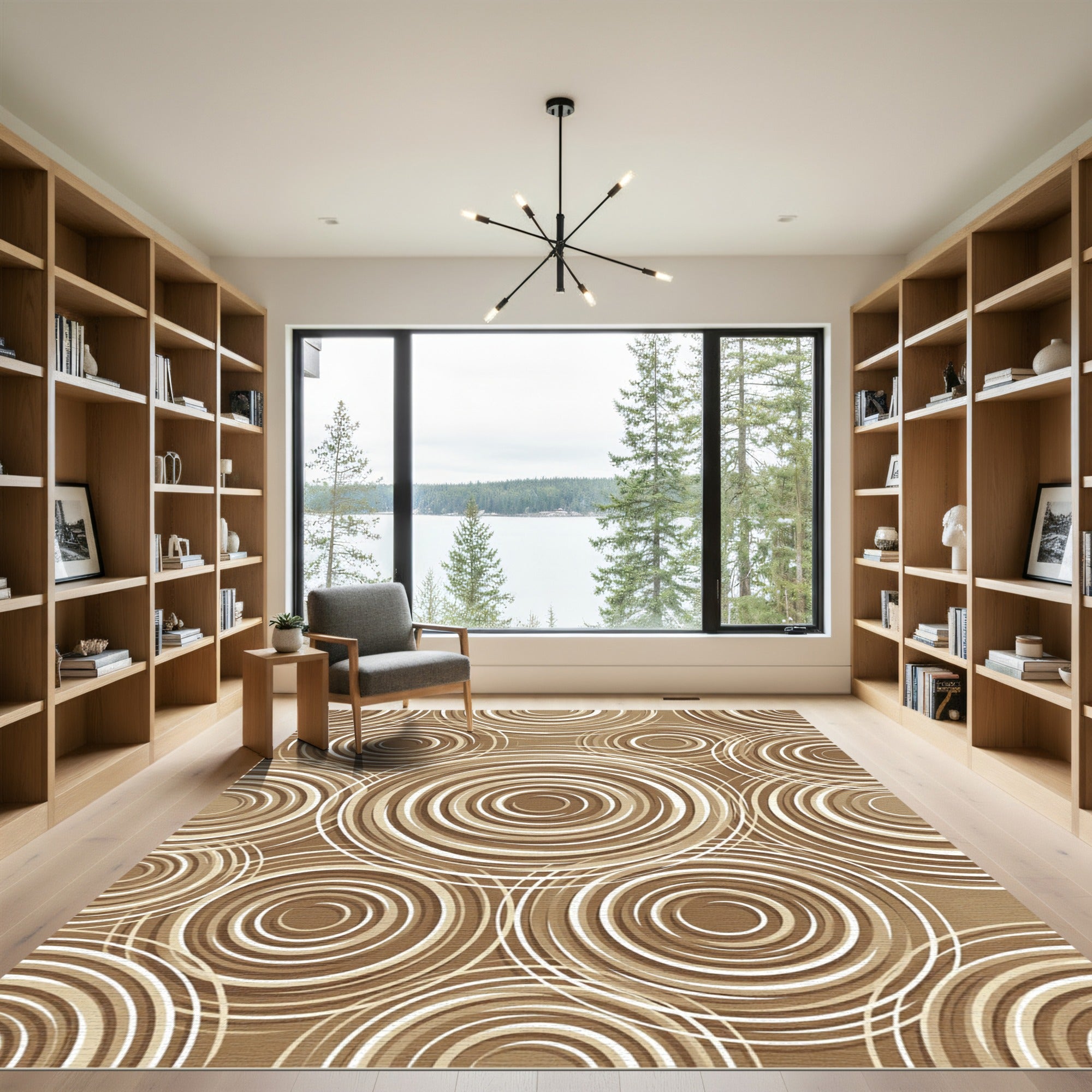 Abstract Coffee Swirl Concentric Circles Rug