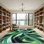 Emerald Swirls Abstract Brushstrokes Rug