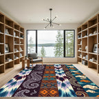 Eclectic Teal Orange Paisley Cloud Strips Rug