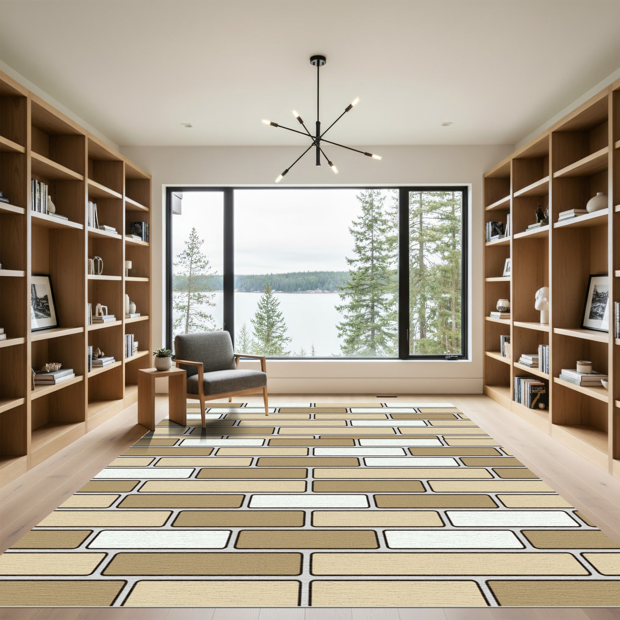 Sandy Beige Brickwork Rectangles Rug