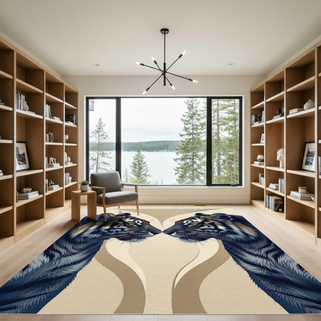 Symmetrical Tiger Duo Beige Cream Abstract Rug
