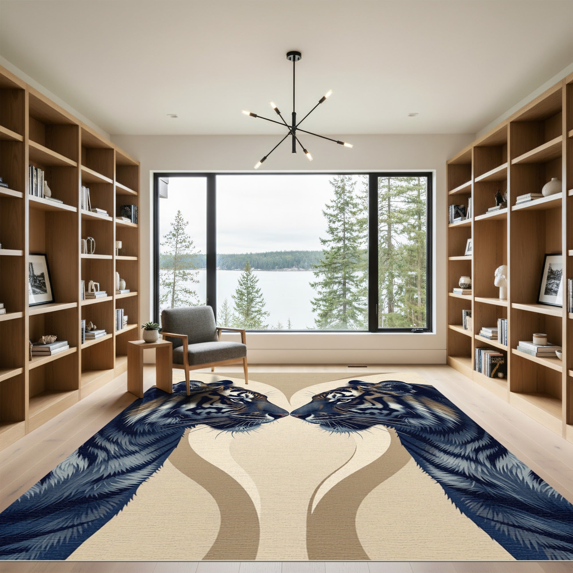 Symmetrical Tiger Duo Beige Cream Abstract Rug