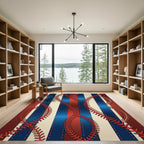 Stitched Baseball Ribbon Stripes Red Blue Rug