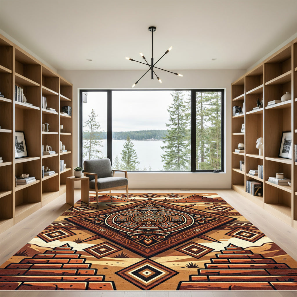 Geometric Aztec Pyramid Terracotta Area Rug