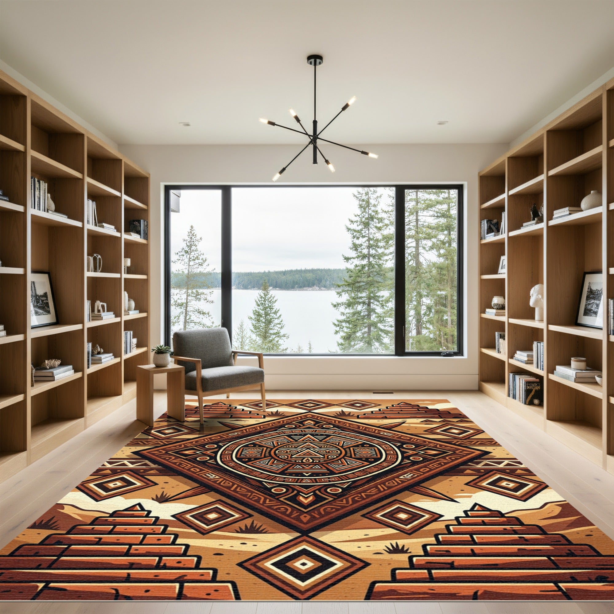 Geometric Aztec Pyramid Terracotta Area Rug