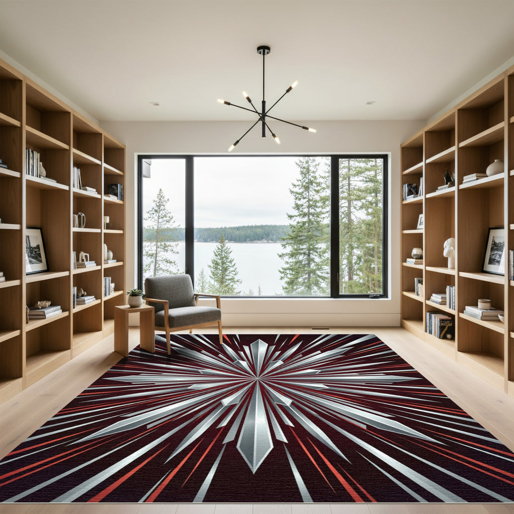 Radiant Silver Red Burst Rug