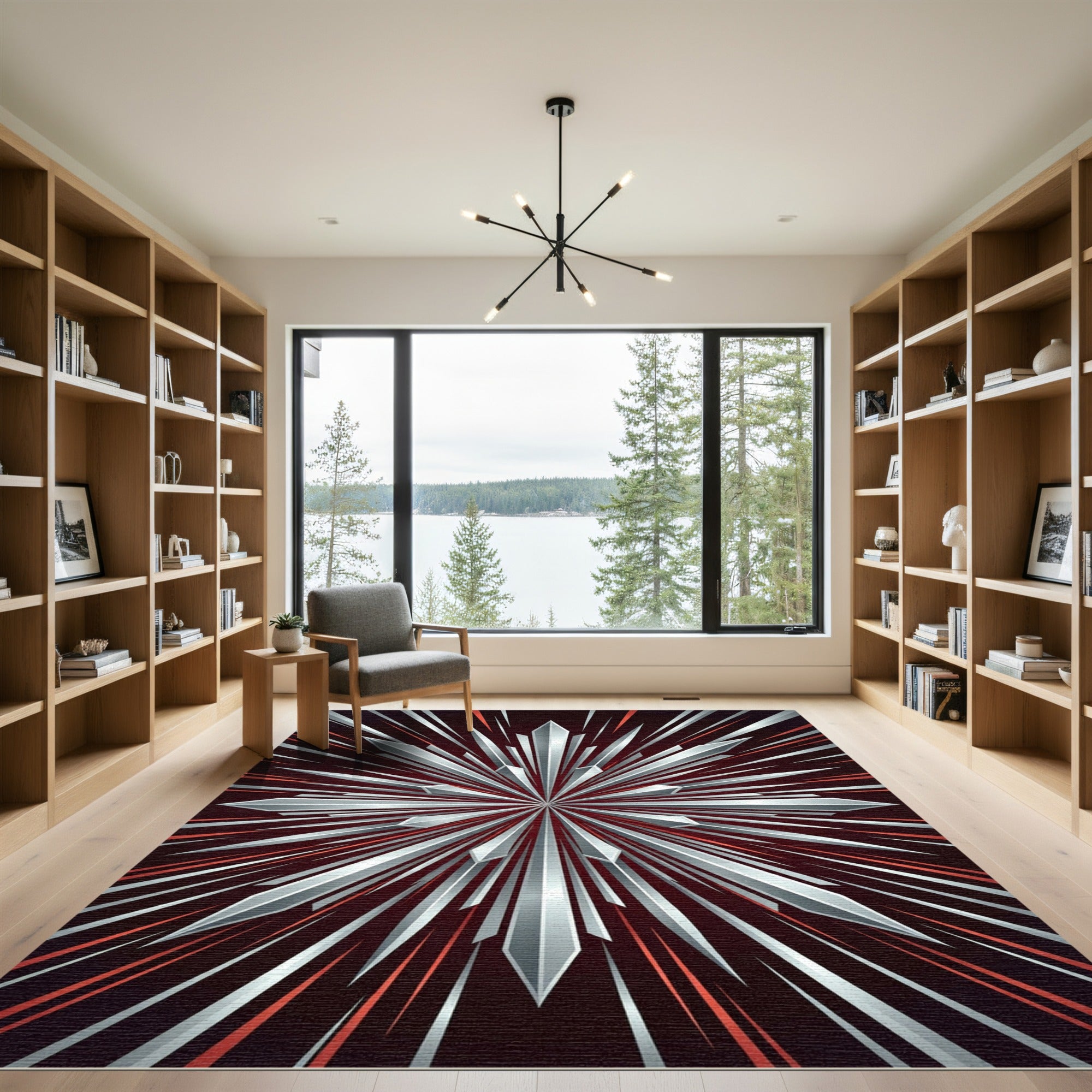 Radiant Silver Red Burst Rug
