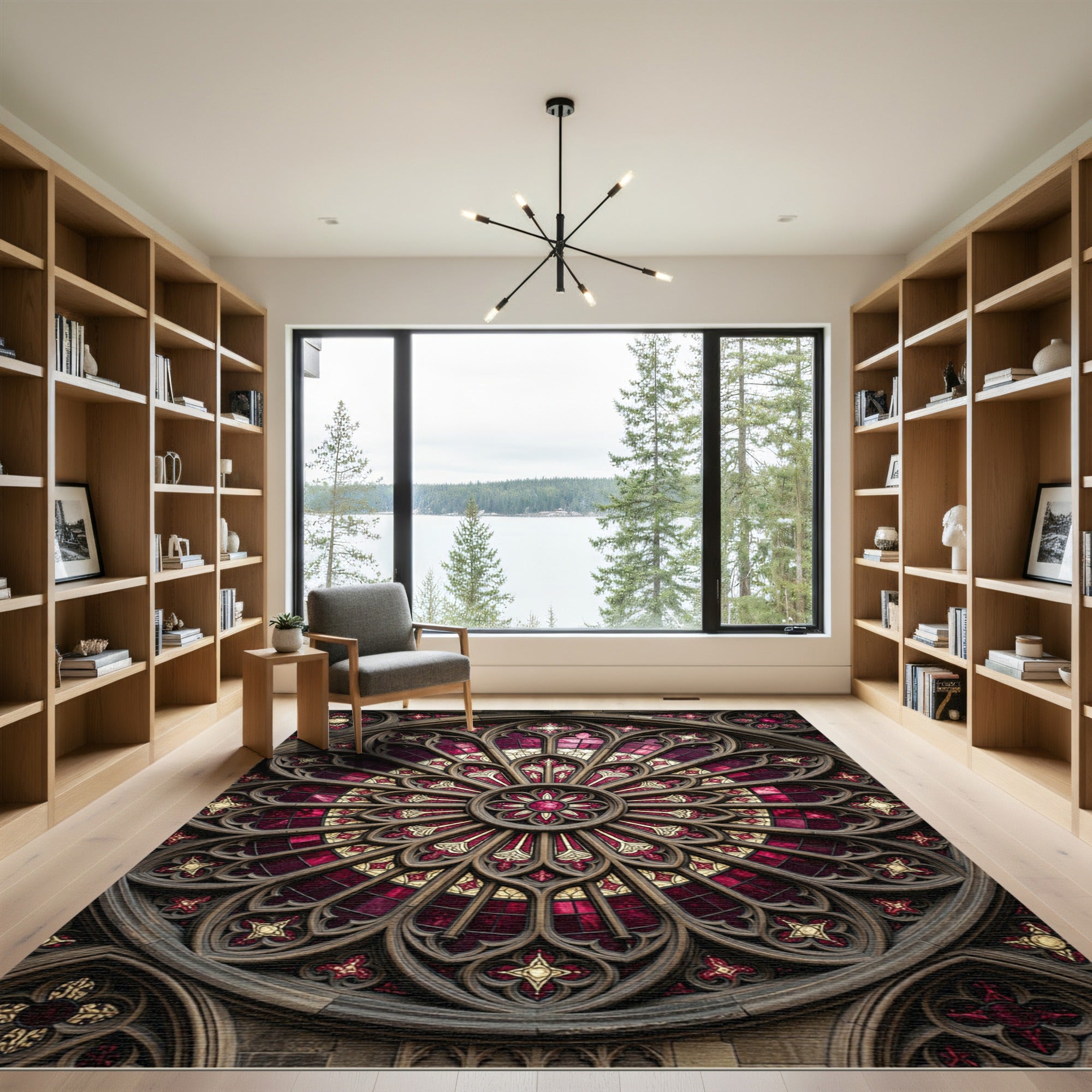 Gothic Crimson Cathedral Rose Medallion Rug