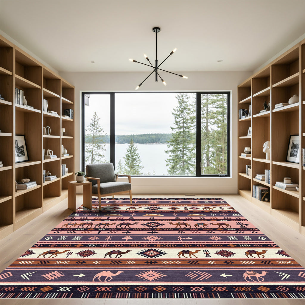 Tribal Camel Desert Landscape Rug