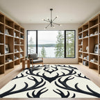 Monochrome Antler Damask Charcoal Cream Rug