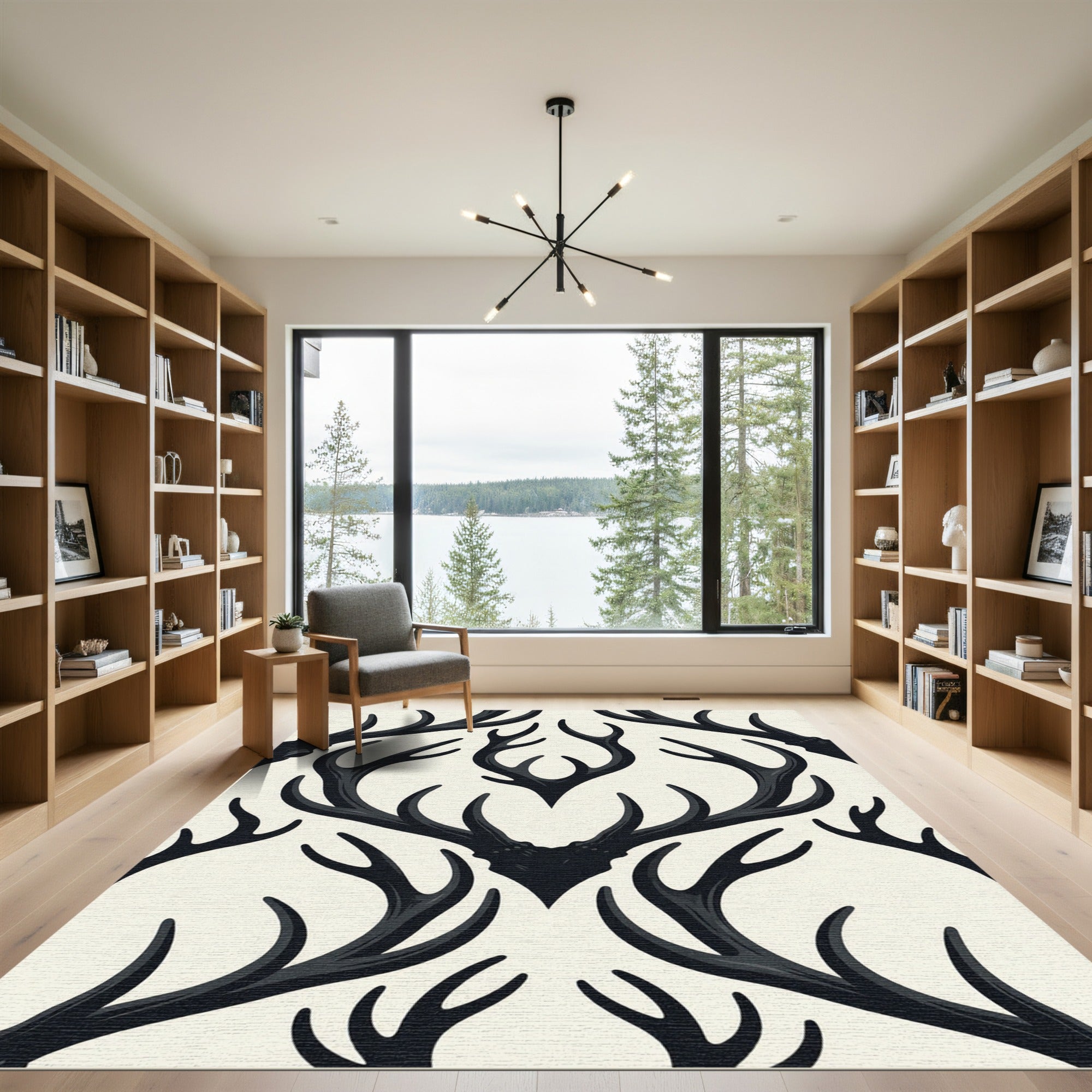 Monochrome Antler Damask Charcoal Cream Rug