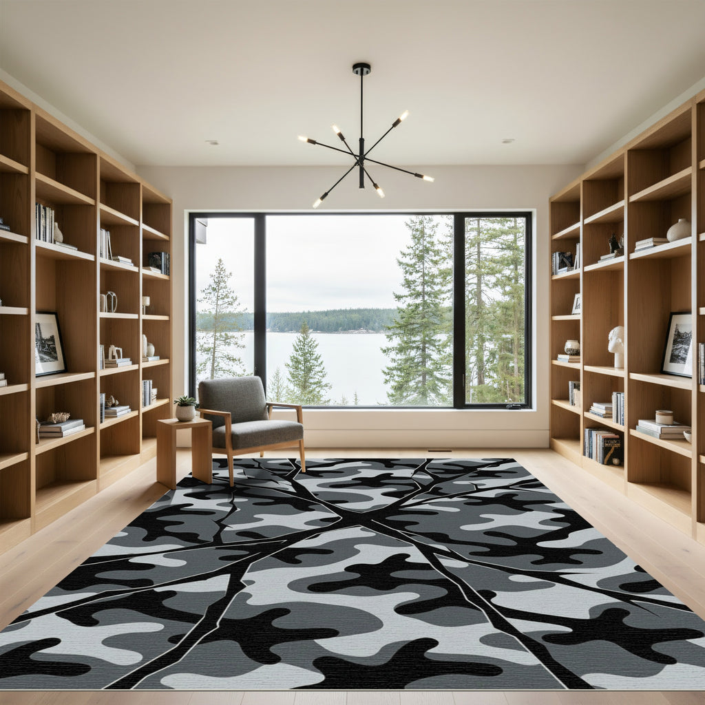 Grey Camouflage Cracked Branch Overlay Rug