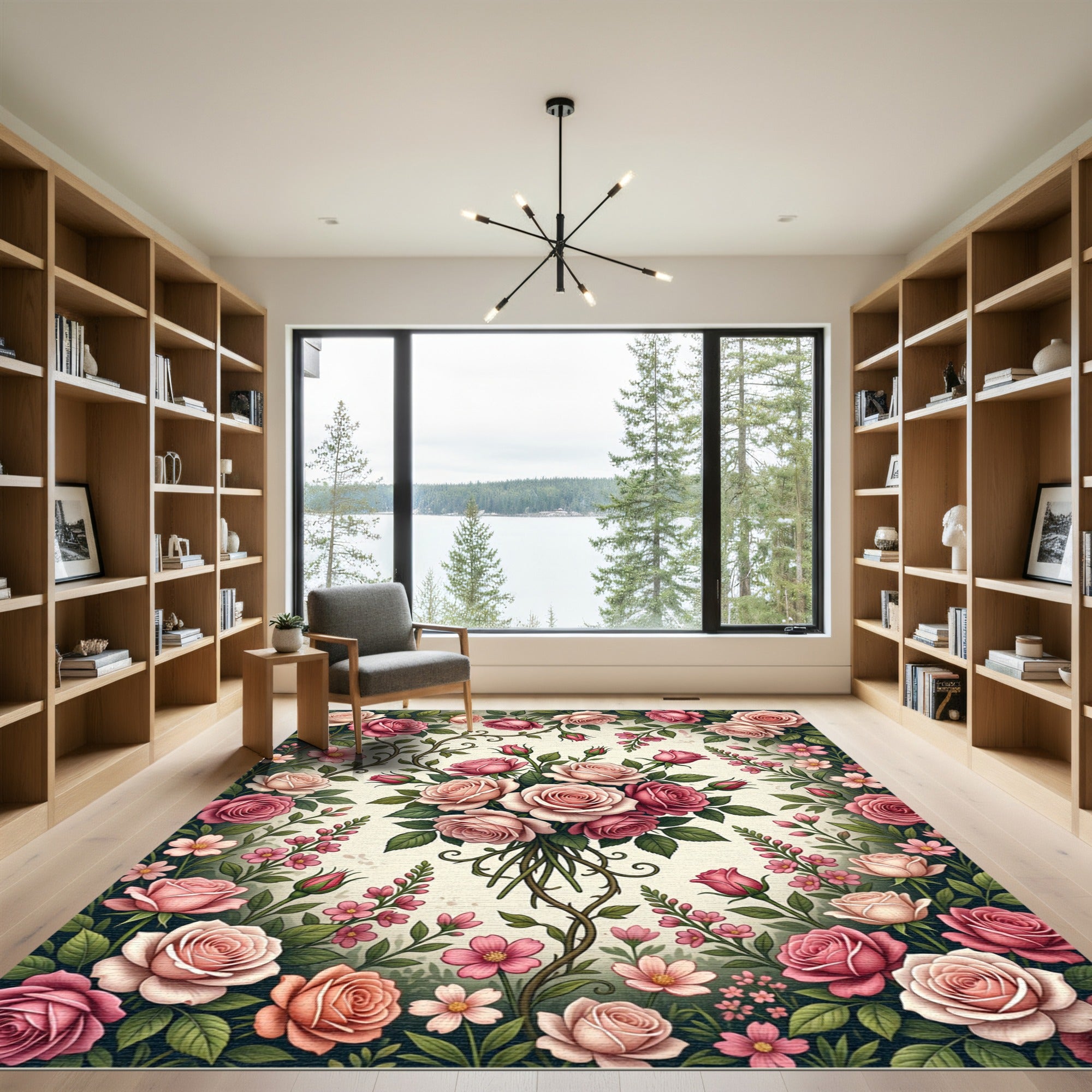 Pink Rose Garden Border Arrangement Rug