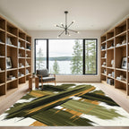 Abstract Olive and Ochre Brushstrokes Rug