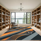 Dynamic Orange and Gray Basketball Hoop Motion Rug
