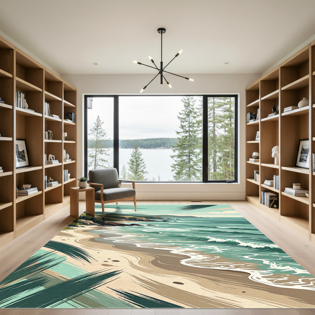 Coastal Wave Serene Seascape Landscape Rug