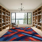 Vibrant Abstract Crimson and Navy Intersecting Lines Rug