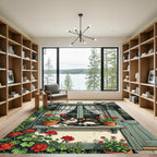 Cottage Tabby Cat Geranium Window Garden Rug