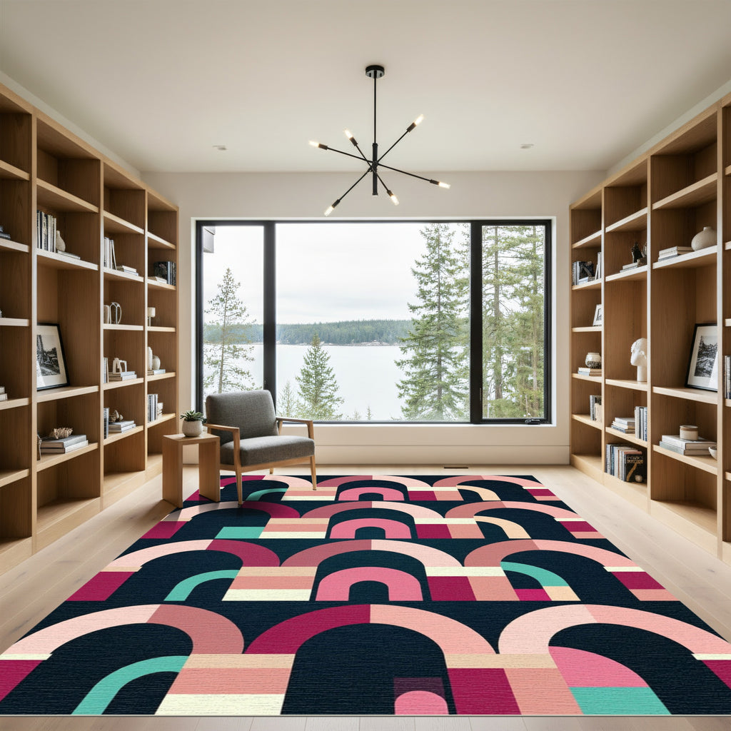 Modern Pink Arch Geometric Composition Rug