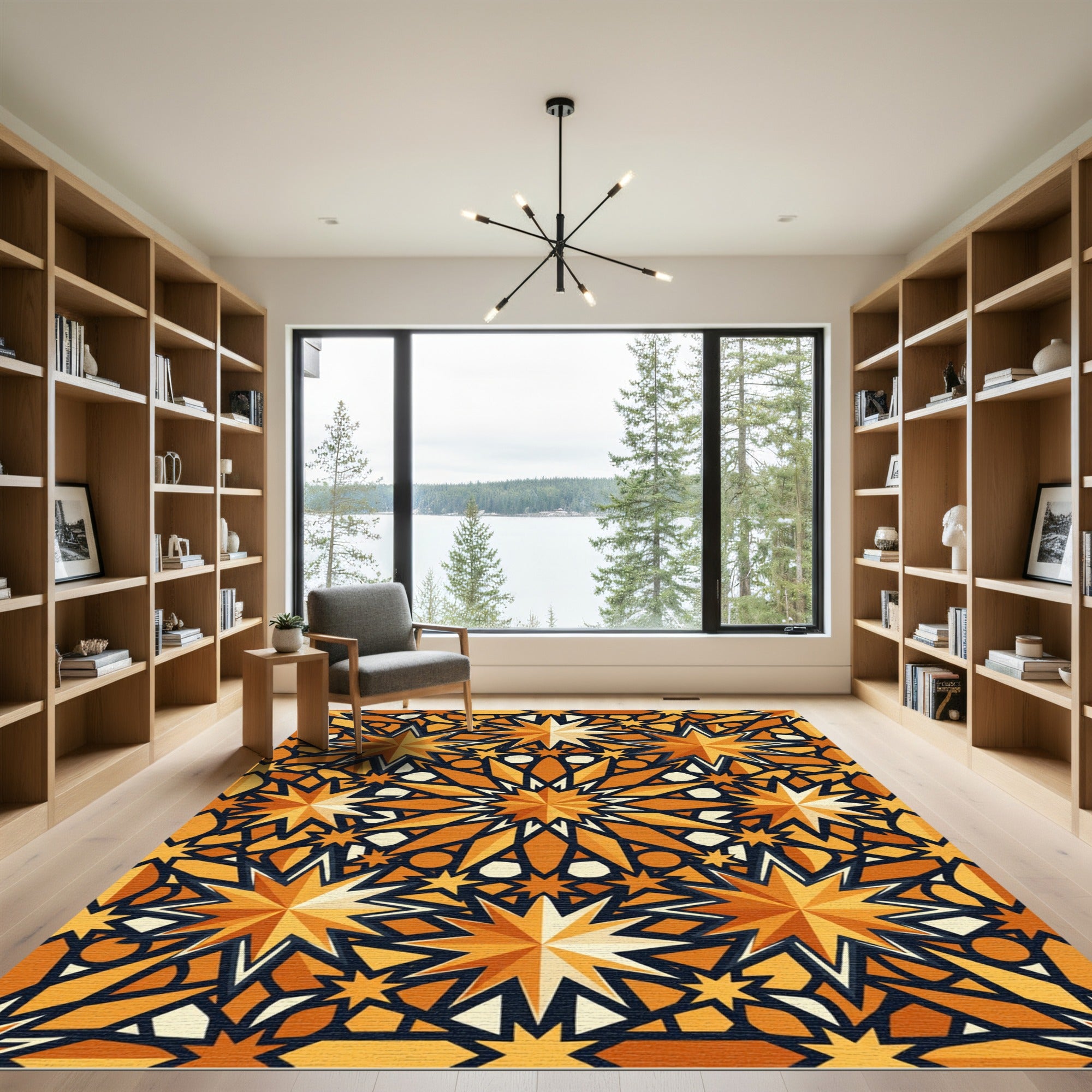 Orange Geometric Star Burst Rug