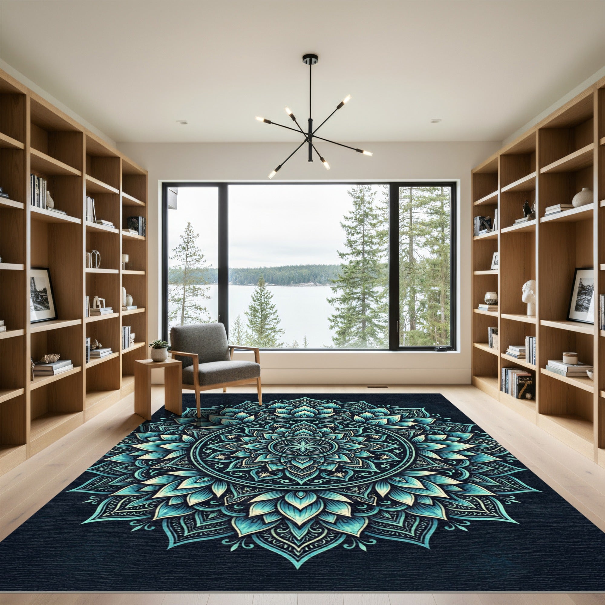 Azure Teal Floral Medallion Rug