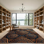 Dark Orange Hexagonal Medallion Inlay Rug