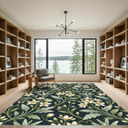 Elegant Cream Floral Dark Botanical Rug