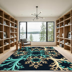 Teal and Cream Fractaled Swirl Art Rug