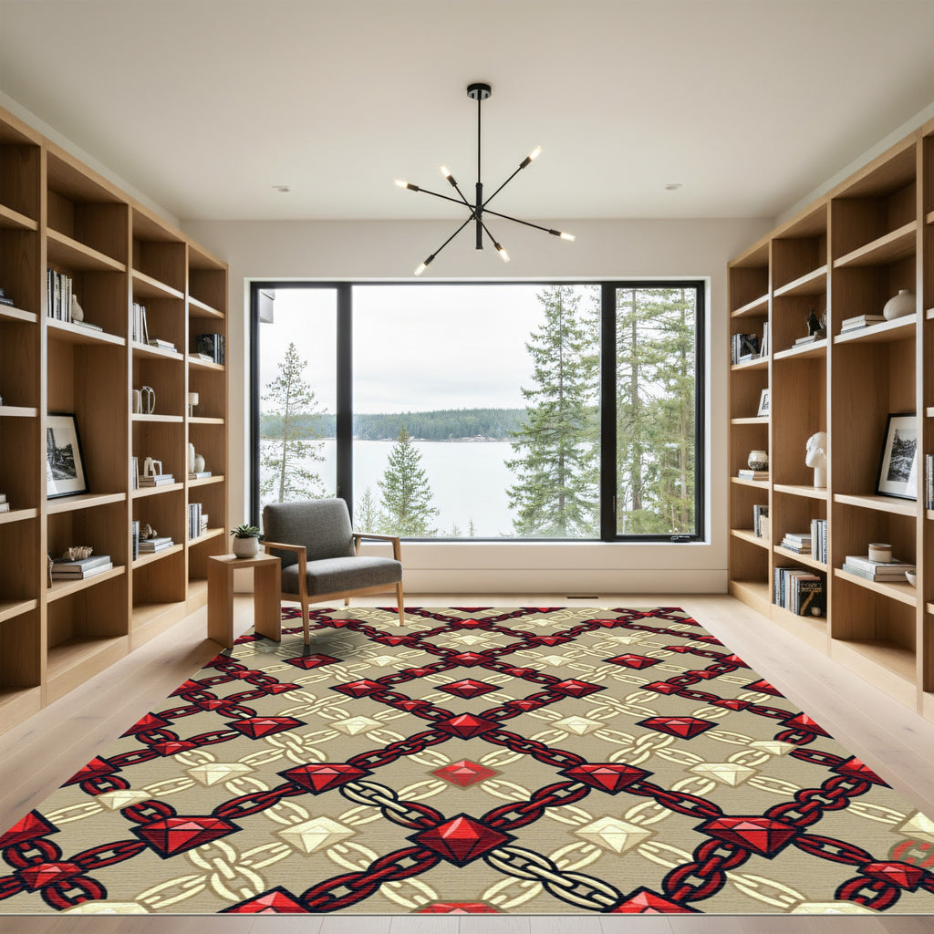 Red Diamond Chain Geometric Rug
