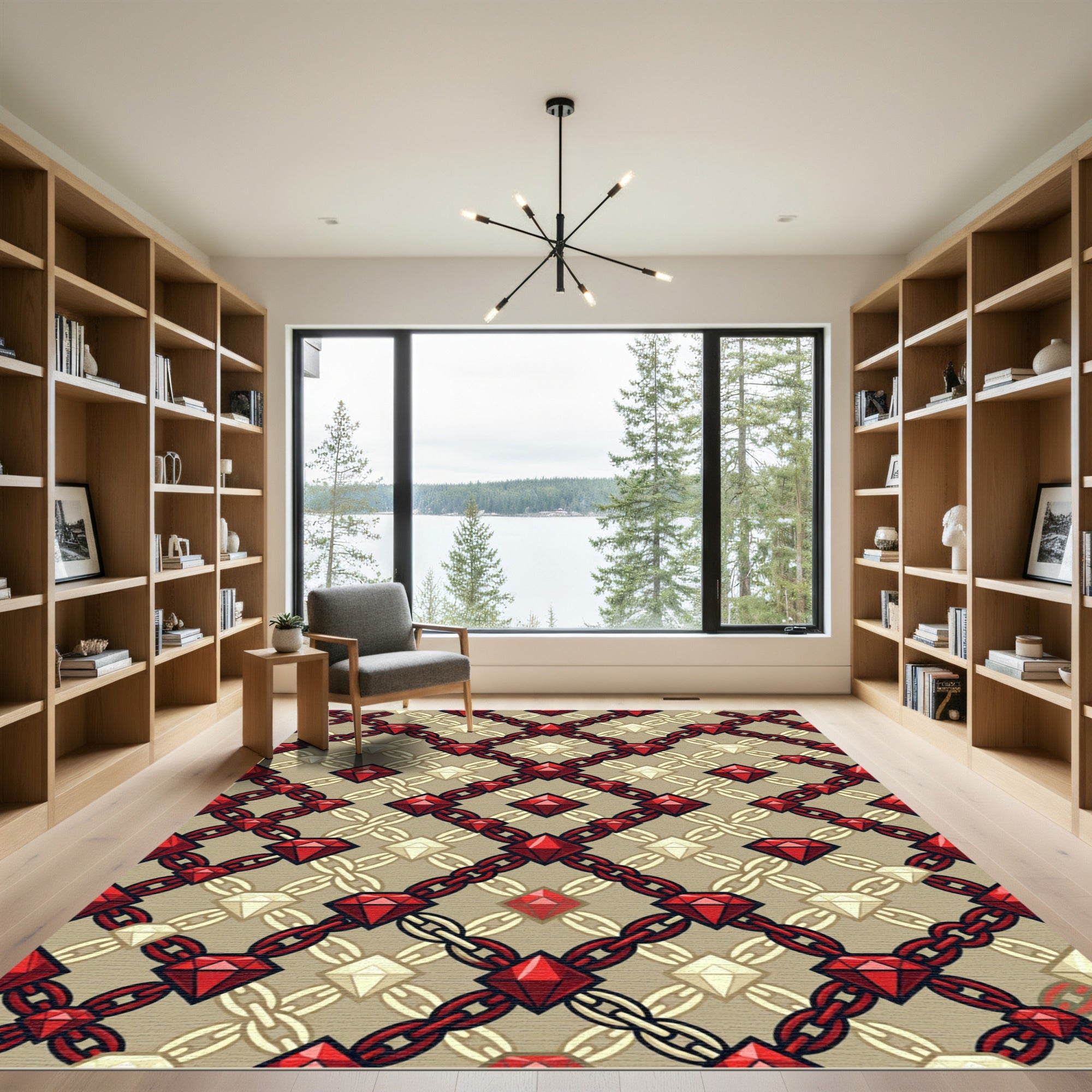 Red Diamond Chain Geometric Rug