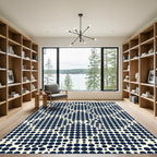 Modern Navy Blue Polka Dot Grid Rug