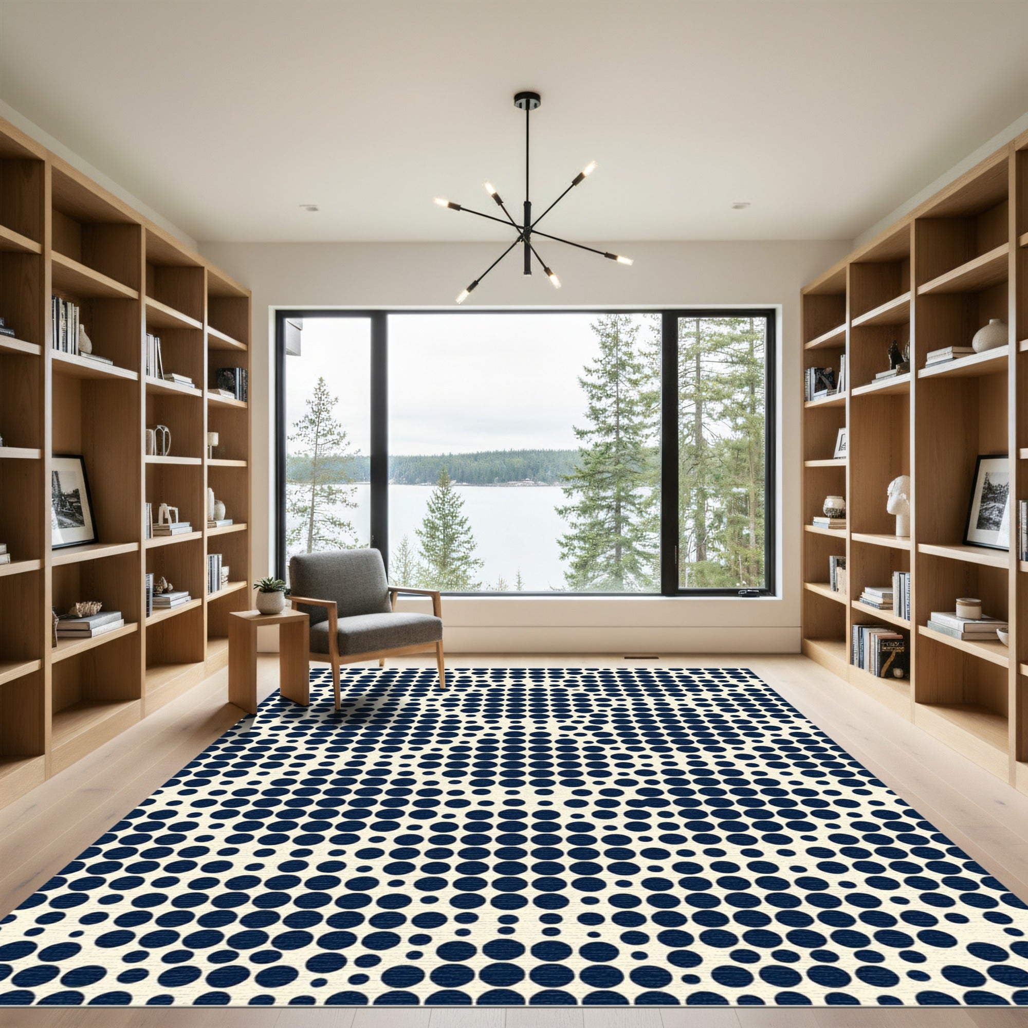 Modern Navy Blue Polka Dot Grid Rug