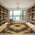 Ornate Golden Beige Floral Scroll Rug