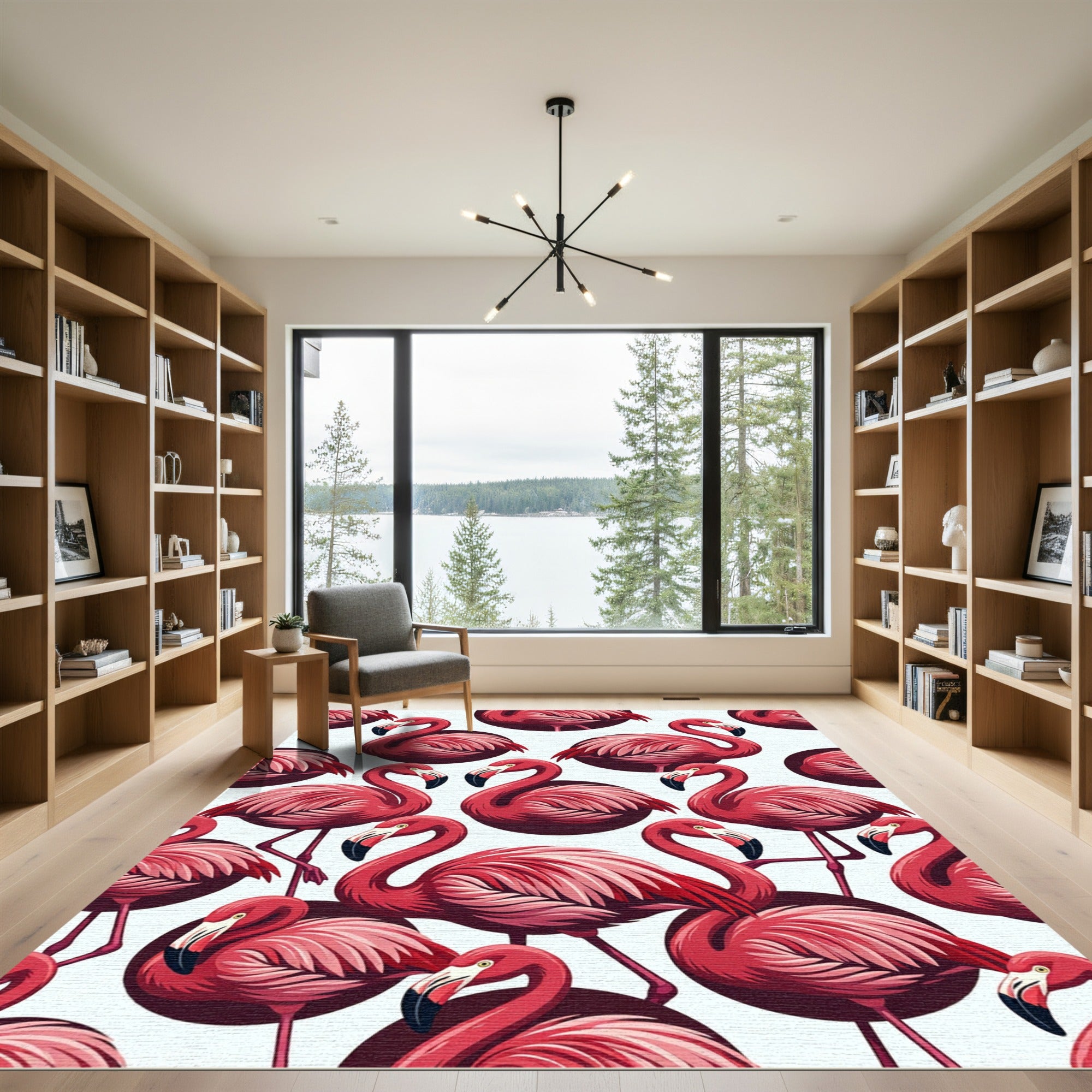 Vibrant Pink Flamingo Flock Pattern Rug