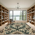 Vintage Cream and Sage Botanical Damask Rug