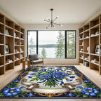 Regal Blue Floral Arrangement Ribbon Border Rug