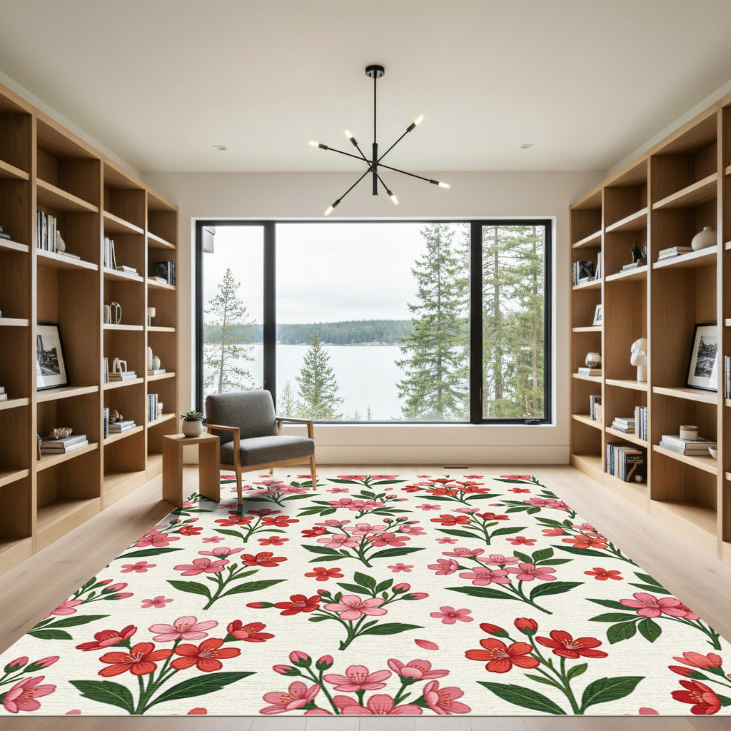 Pink Red Floral Sprig Garden Rug