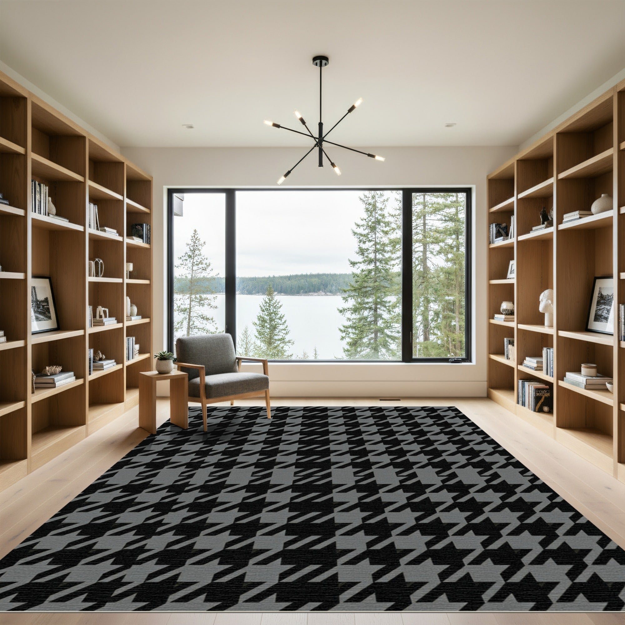 Black Gray Houndstooth Geometric Array Rug