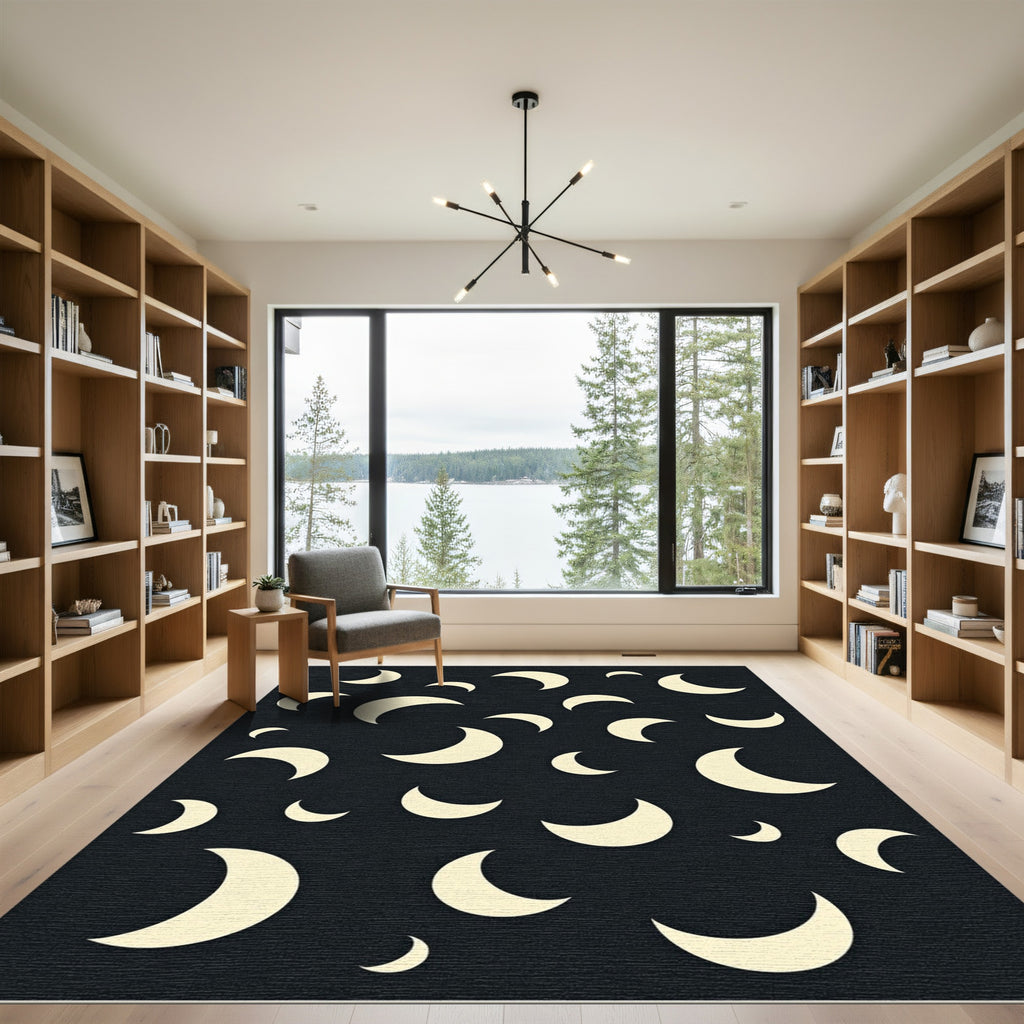 Cream Crescent Moon Scattered Field Rug