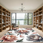 Soft Pink Gray Peony Garden Floral Rug