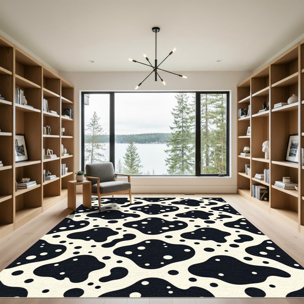 Abstract Black and Cream Spotted Rug